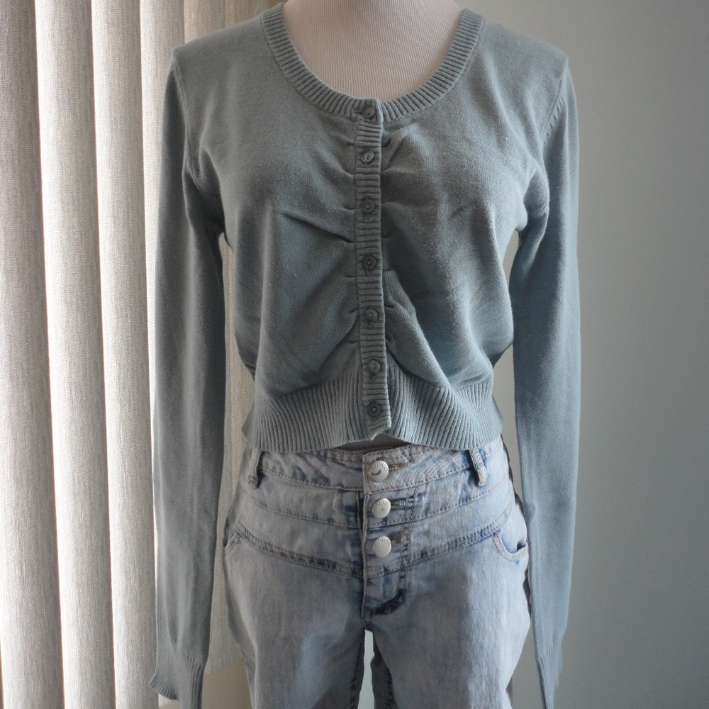 IZ BYER Cardigan Cropped Sweater Periwinkle Blue, Lg. Juniors - NEW!